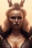 Placeholder: Pamela Anderson as evil queen in black leather, leather, busty, cleavage, angry, stern look. character design by cory loftis, fenghua zhong, ryohei hase, ismail inceoglu and ruan jia. unreal engine 5, artistic lighting, highly detailed, photorealistic, fantasy