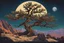 Placeholder: museum quality color woodcut of an ancient Bristlecone Pine , atop a rocky plateau ,high in the mountains under moonlight, in the style of Gustave Baumann, with a fine art aesthetic, highly detailed, finely cut ,8k render, reverent and sacred atmosphere