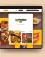 Placeholder: a food delivery web landing page design with a burst of colors and illustrations, hyperrealism, and hyper details, sharp background