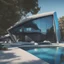 Placeholder: Casa campestre de cristal, estilo Zaha Hadid, ventanas de vidrio azul, Arte digital, calidad ultra, 8k, 3D