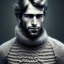 Placeholder: a picture of a slim and well-proportioned nerdy man who is sneaky and shabby with a stable and dry hairstyle waring a woolen sweater