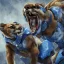 Placeholder: A painting of an angry cougar in full blue and white armor, Inka jungle background, American football on ground, highly detailed, digital painting, Artstation, concept art, matte, sharp focus, illustration, dramatic, Blizzard concept art