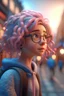 Placeholder: cute People looking for maps all over street from another universe, wearing glasses, magical and dreamy, cute, octane render, 8k, ornamental cenary, fantasy colors, ultra realistic, fluffy, soft texture, high quality, futuristic cute, cute little fluffy hair