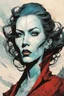 Placeholder: create a highly ethereal, darkly magical surrealist portrait illustration of the mother of vampires, Lamae Bal, with highly detailed and deeply cut facial features, in the chaotic, turbulent, otherworldly landscape of Coldharbour in the comic art style of BILL SIENKIEWICZ and JEAN GIRAUD MOEBIUS, searing lines and forceful strokes, precisely drawn, inked, and darkly colored