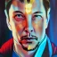 Placeholder: Sad, Elon musk as doctor strange, heartbroken, heroic, flying, insanely detailed, sunlit, realistic, porter, multiverse,acrylic paint