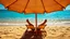 Placeholder: Mediterranean beach, sun lounger facing the sea, human body hidden under umbrella shade, legs extending into bright sunlight, strong shadow geometry, dramatic light and shadow contrast, turquoise sea, golden sand, sparkling water reflections, vibrant summer colors, crisp shadow edges, photorealistic, travel photography, HDR, cinematic lighting, ultra detailed, 8k, shallow depth of field --ar 16:9