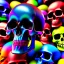 Placeholder: a picture of a dark, comedic, anatomically correct wall of colorful tightly packed stacked skulls of varying sizes and expressions, photo realistic, insanely meticulous, highly detailed, part of a collection of bones on display, 64k, dystopian, vray, cartoonish, cartoon character skulls