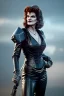 Placeholder: Rene Russo as evil queen in leather, cleavage, angry, stern look, unreal 5, octane render,cinema4d, dynamic lighting, dramatic lighting, 4k, redshift render, highly detailed, hyper realistic