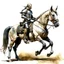 Placeholder: Knight riding a horse. Watercolor.