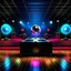 Placeholder: Dance hall ,dj play ,laser lights, disco ball, beard DJ play music with DJ desk, photorealism