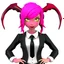 Placeholder: ROBLOX woman character pink hair with horns with white t-shirt and black tie