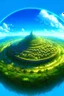 Placeholder: Wonderful and mythical circular city, landscape, greenery, blue sky, sun,