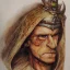 Placeholder: dungeons and dragons, fantasy, goblin, king, ochre skin, watercolour, distinct face, portrain, head