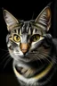 Placeholder: Cat tabby color black white brown with yellow eyes