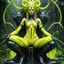 Placeholder: (design by HR Giger) sci-fi "Cyberpunk robotic" dominating gynoid medusa in splattered slime yellow leotard, queen of the jungle, on her tech throne above the swamp