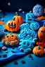 Placeholder: decorated halloween cookies on a blue table, jack-o-lanterns, cookies, spooky halloween fun, baking artwork, in a halloween style, trick or treat, spooky halloween theme, halloween celebration, halloween, candy decorations, halloween wallpaper with ghosts, pumpkins, istockphoto, jack - o'- lantern, gingerbread people, spooky halloween night, halloween theme, halloween atmosphere