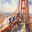 Placeholder: building the golden gate bridge featuring togetherness and teamwork, men on unfinished bridge Steel I beams doing work, detailed watercolor with fine brush strokes, artistic, impressionism, volumetric natural lighting, concept art, beautiful, scenic, by Norman Rockwell, trending on Midjourney