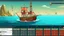 Placeholder: My apologies, I missed that detail about the specific controls. Here's an updated prompt for the AI image generator chatbox: **Game UI: Boat Sailing** * **Layout:** Split screen (top 3/4: game world, bottom 1/4: controls) * **Game World:** Stylized sailboat (single mast, billowing sail), ocean environment (waves, horizon), optional obstacles. Subtle wind direction indicator. * **Controls:** * Rudder Crank Wheel (large wooden wheel) * Two ropes on sail (Mainbrace): Left rope pulls (incr