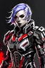 Placeholder: female, mass effect them, villain, white hair, red eyes, black and red armor, ultra quality, ultra detailed, high details, highly detailed, hard-edge style, full body, realism