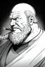 Placeholder: old man in profile smokes a cigar, greyscale