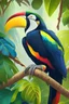 Placeholder: A brilliantly-colored, exotic toucan perched on a lush, tropical branch, its beak filled with an array of vibrant fruit.