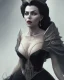 Placeholder: old evil queen in black leather gown, femme fatale, volouptous, busty, cleavage, angry, emperious, 8k resolution concept art portrait by Greg Rutkowski,