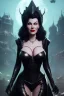 Placeholder: Ava Gardner as evil queen in black leather, busty, cleavage, curvy, angry, stern look. character design by cory loftis, fenghua zhong, ryohei hase, ismail inceoglu and ruan jia. unreal engine 5, artistic lighting, highly detailed, photorealistic, fantasy