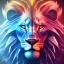 Placeholder: A beautiful portrait of a cyborg lion blue neon color scheme, high key lighting, volumetric light high details psychedelic background