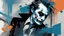 Placeholder: aesthetic, painterly style, modern ink, joker, blue, sensual, sultry, dark blouse, expressive pose, urbanpunk, abstract texture multilayer background, neo-expressionist , Russ Mills, Ian Miller