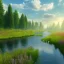 Placeholder: landscape 8k ultra realistic, beautiful, grass meadow with river, in a pastel style, sirene