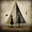 Placeholder: Style by Gabriel Pacheco and Joan Miro and Clive Barker, abstract surreal art, a metaphorical representation of an ephemeral triangular relationship to rivalry, lunatic grass shine textures, sinister, surreal masterpiece, dynamic diagonal layout composition, juxtaposition of the uncanny and the banal, sharp focus, weirdcore, never-before-seen