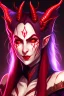 Placeholder: Portrait of a Dungeons and Dragons Tiefling girl with deep red sin, pretty, beautiful, symmetrical horns protruding fromn forehead, devil horns, smile, epic lighhting, cinematic, fantasy, , high quality, best quality, high definition, masterpiece, 8k, artstation, artwork, concept art