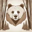 Placeholder: M shaped bear head combined with woods silhouette in backround, letterpress style, minimalistic pencil art