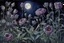 Placeholder: Night, purple flowers, moon, gothic horror films influence, albert durer watercolor paintings