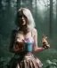 Placeholder: Ultra realistic photographic night portrait, cinematic, happy blonde woman smoking a pipe in Wonderland, rabbit friend, hot, circus dress style, marihuana plants, rain, color fog, color smoke, soft color, highly detailed, unreal engine 5, ray tracing, RTX, lumen lighting, ultra detail, volumetric lighting, high definition.