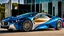 Placeholder: A sleek (((a fusion of buagtti and bmw))), its glossy shell reflecting the (((bright sun))), cutting through a (((clear bright blue morning sky)))