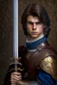 Placeholder: european brown hair young adult royal guard swordsman with rapier