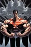 Placeholder: an extremely muscular Superman in the art style of Alex Ross