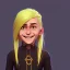 Placeholder: Portrait of a smiling 10 year old witch girl with blonde bangs like Wednesday