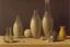 Placeholder: A still life with glass bottles and a glass vase in sand dunes by Giorgio Morandi