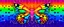 Placeholder: a qr code that looks like a space invader butterfly with colors from the rainbow spectrum