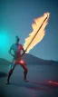 Placeholder: full body fire sword with background