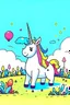 Placeholder: kids illustration, a cute unicorn playing in field, cartoon style, thick line, low details, vivid color