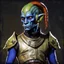 Placeholder: handsome suave charming masculine male twi'lek wearing a black jacket, dark skin, post-apocalyptic background