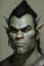 Placeholder: Portrait of an half-orc, grey skin, proud look, short dark hair