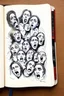 Placeholder: sketch of many faces on a pages, screaming and sad, demented, mad, journal