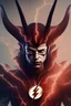 Placeholder: The Flash, Demonic character, demon horns, demon tail, ominous, facepaint, waist up portrait, intricate, oil on canvas, masterpiece, expert, insanely detailed, 4k resolution, retroanime style, cinematic smooth, intricate detail , soft smooth lighting, soft pastel colors, painted Renaissance style