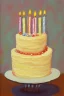 Placeholder: A birthday cake written "Happy Birthday". oil painting.