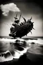 Placeholder: Black and white photography of a globster approaching the shore in style of Joel Peter Witkin