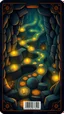 Placeholder: dark "Card back featuring a mystical dungeon maze design with glowing trails, tiny cartoon rats exploring paths, whimsical fantasy vibe, glowing runes, vibrant and colorful, symmetrical layout, polished illustration style."